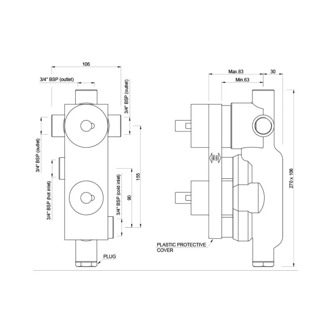 Jaquar 3 way thermostatic diverter valve Aquamax ALD-CHR-683N Standard - image 2
