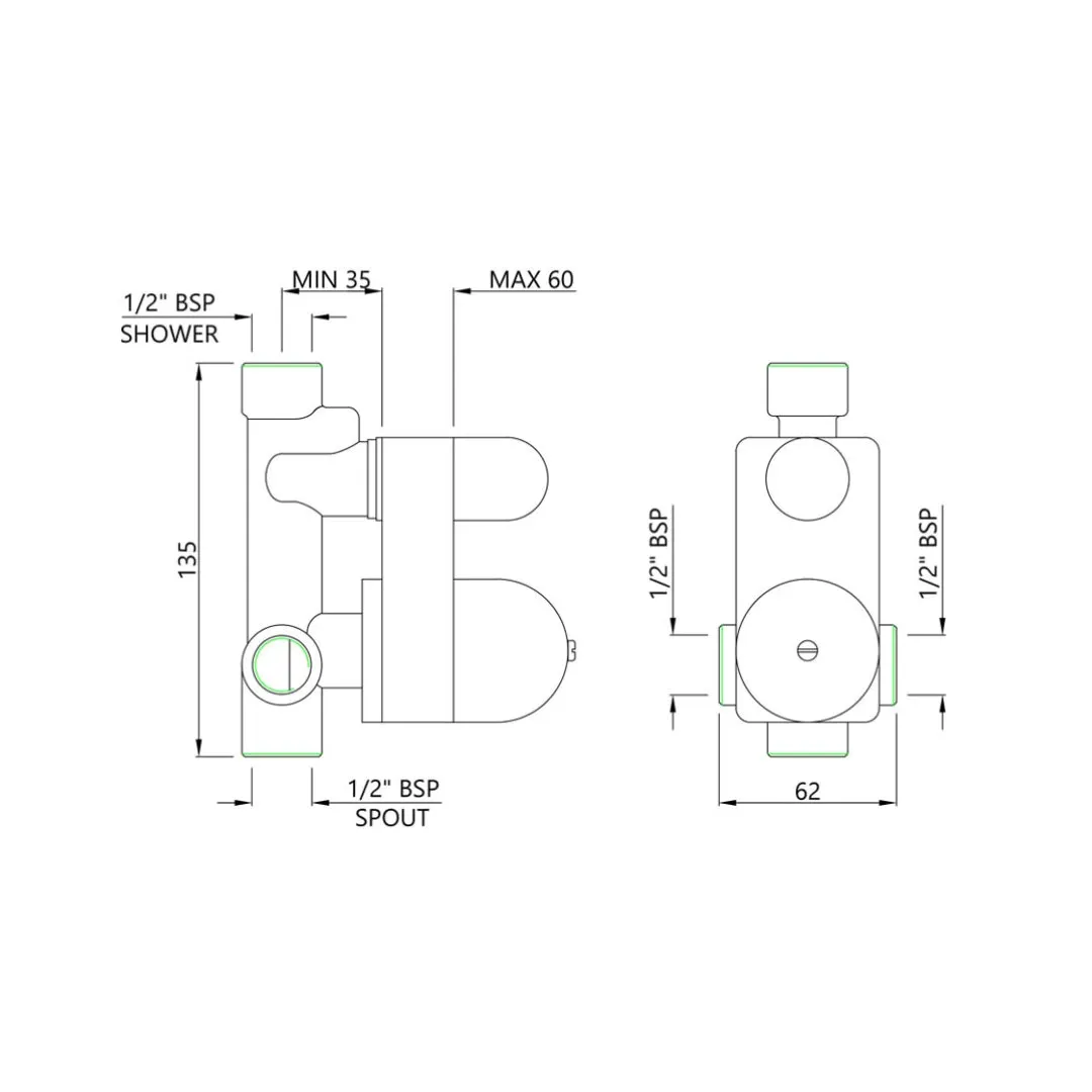 Essco 2 way diverter valve Allied ALE-CHR-055 Chrome - image 2