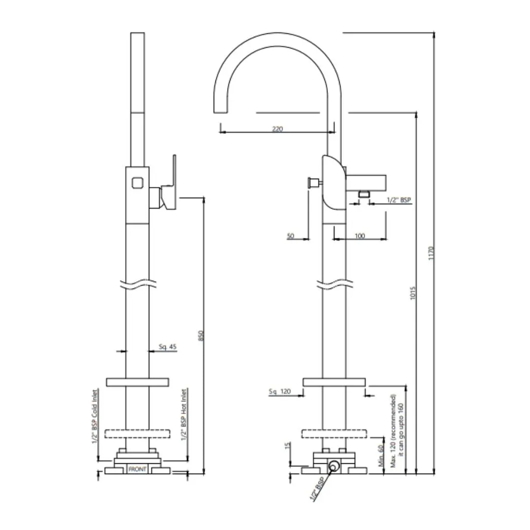 Jaquar 2 way bath tub filler Alive normal flow ALI-GRF-85121K Graphite - image 2