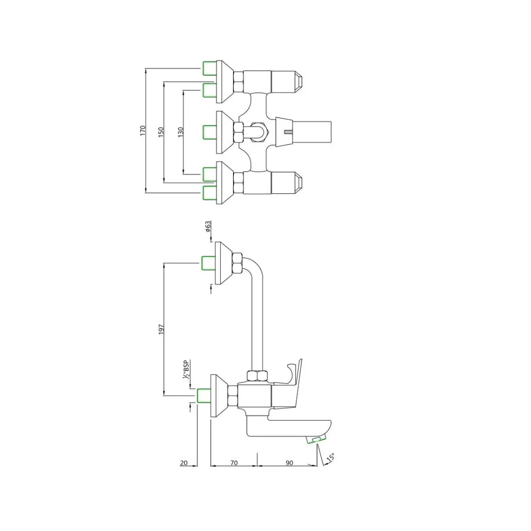 Essco 2 way wall mixer Aspire APR-CHR-101273 Chrome - image 2