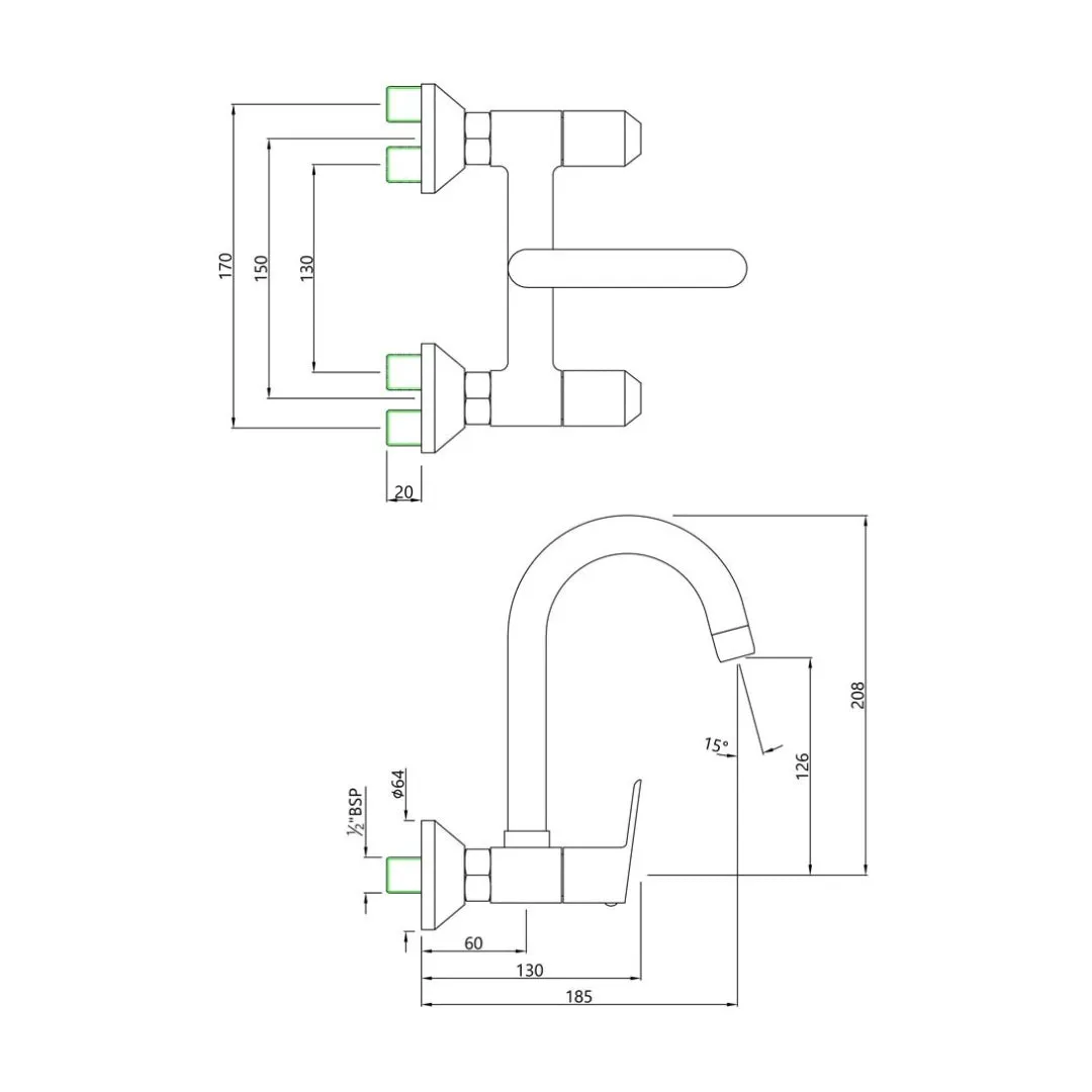 Essco wall mounted regular kitchen sink mixer Aspire APR-101309N with swinging spout in chrome finish APR-101309N Standard - image 2