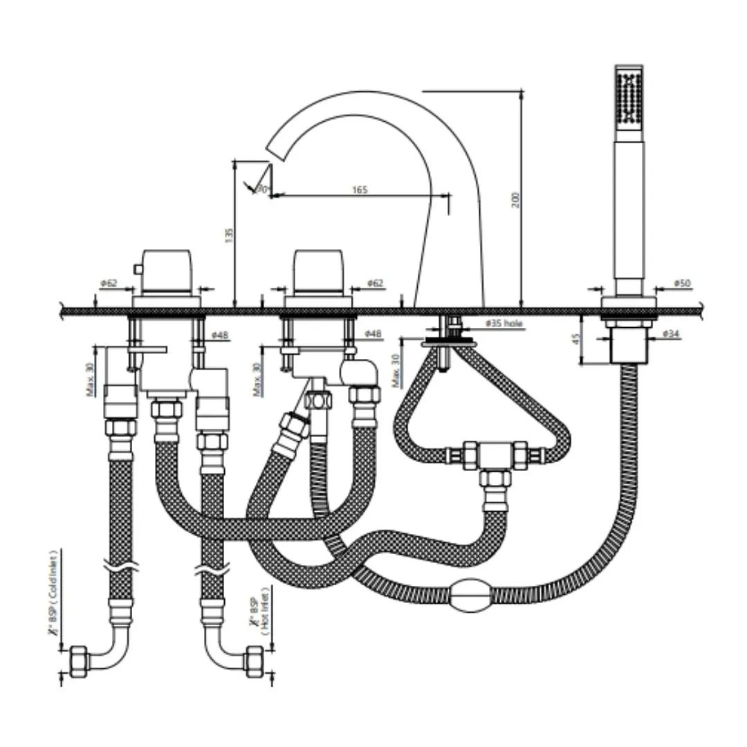 Jaquar 2 way thermostatic bath tub filler normal flow ARC-BCH-87677 Black Chrome - image 2