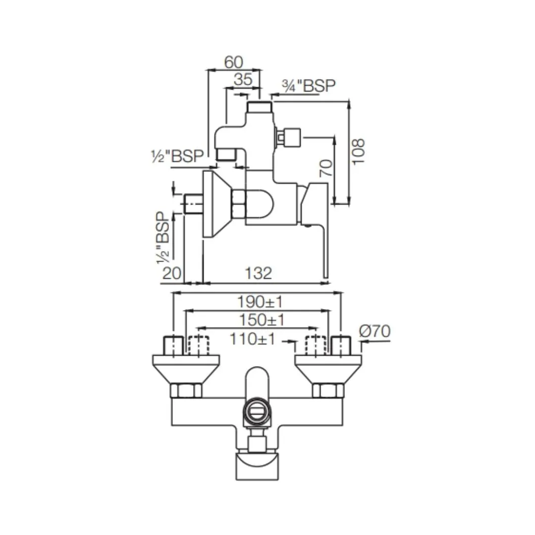 Jaquar 2 way wall mixer Aria normal flow ARI-CHR-39145 Chrome - image 2