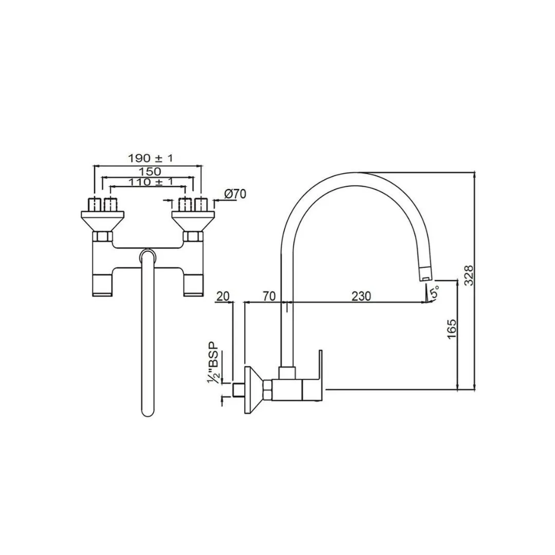 Jaquar wall mounted regular kitchen sink mixer Aria ARI-39309 with swinging spout in chrome finish ARI-39309 Standard - image 2