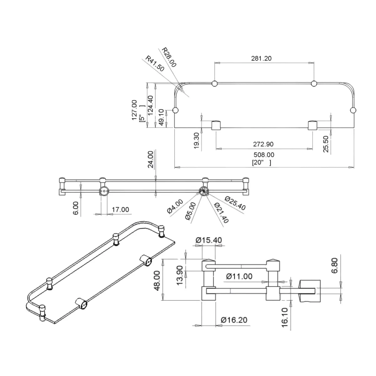 Parryware glass shelf Standard series T6009A1 T6009A1 Chrome - image 2