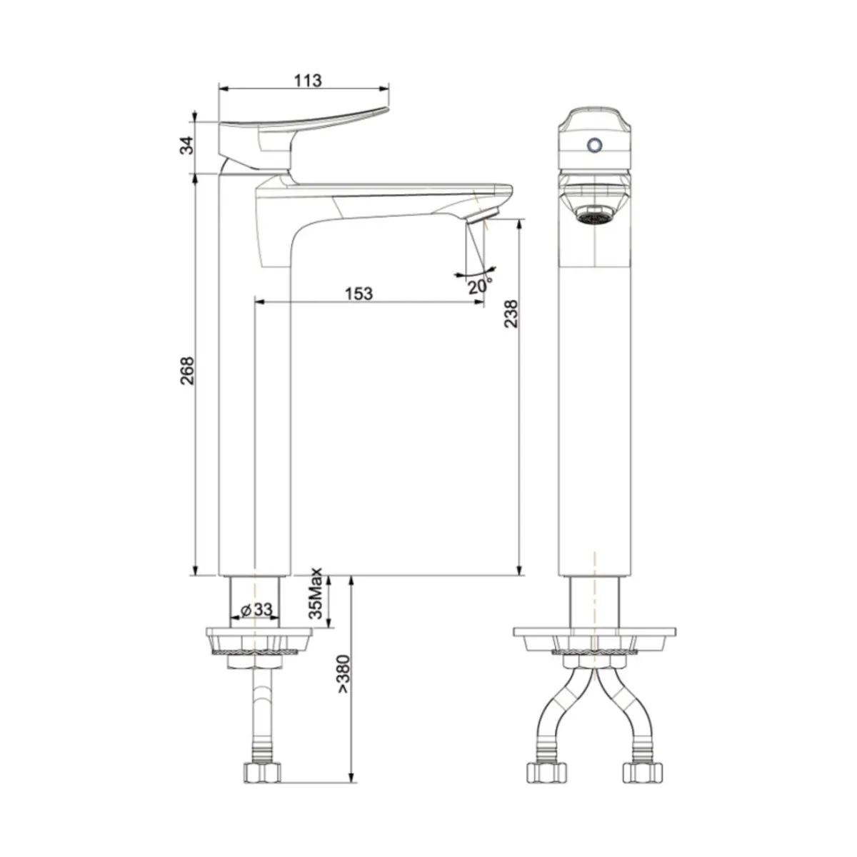 American Standard table mounted tall boy basin mixer milano FFAS0902-102501BF0 FFAS0902-102501BF0 Chrome - image 2