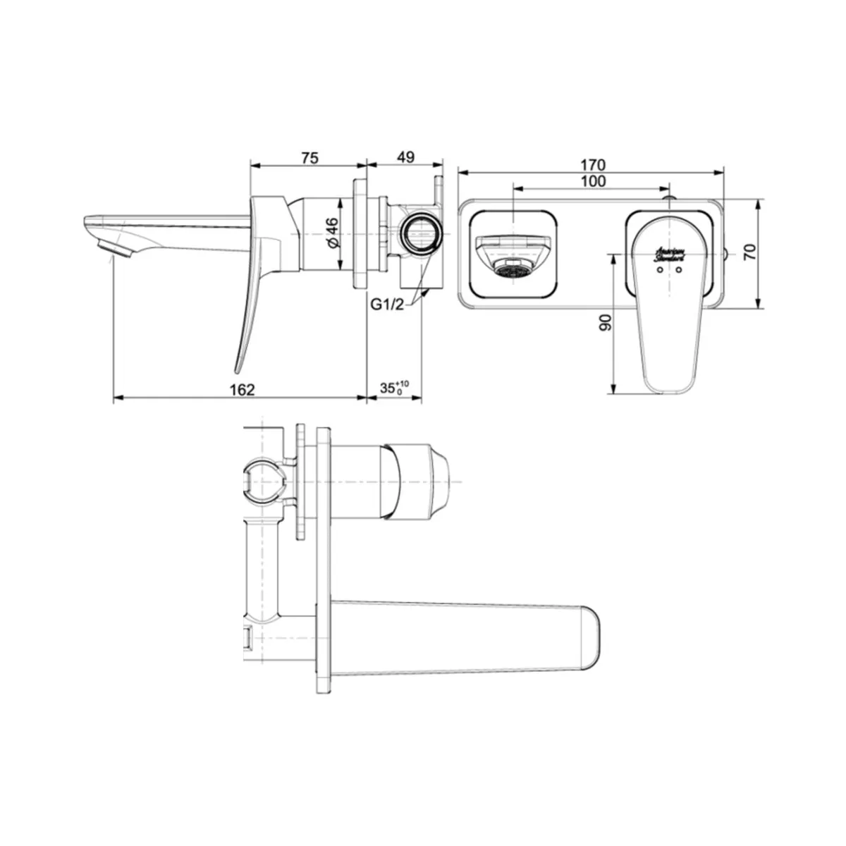 American Standard wall mounted basin mixer milano FFAS0904-102501BF0 FFAS0904-102501BF0 Chrome - image 2