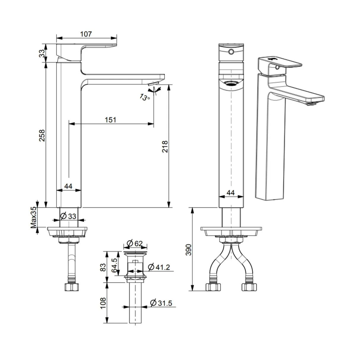 American Standard table mounted tall boy basin mixer acacia e FFAS1302-101DA0BF0 FFAS1302-101DA0BF0 Warm Sunset - image 5