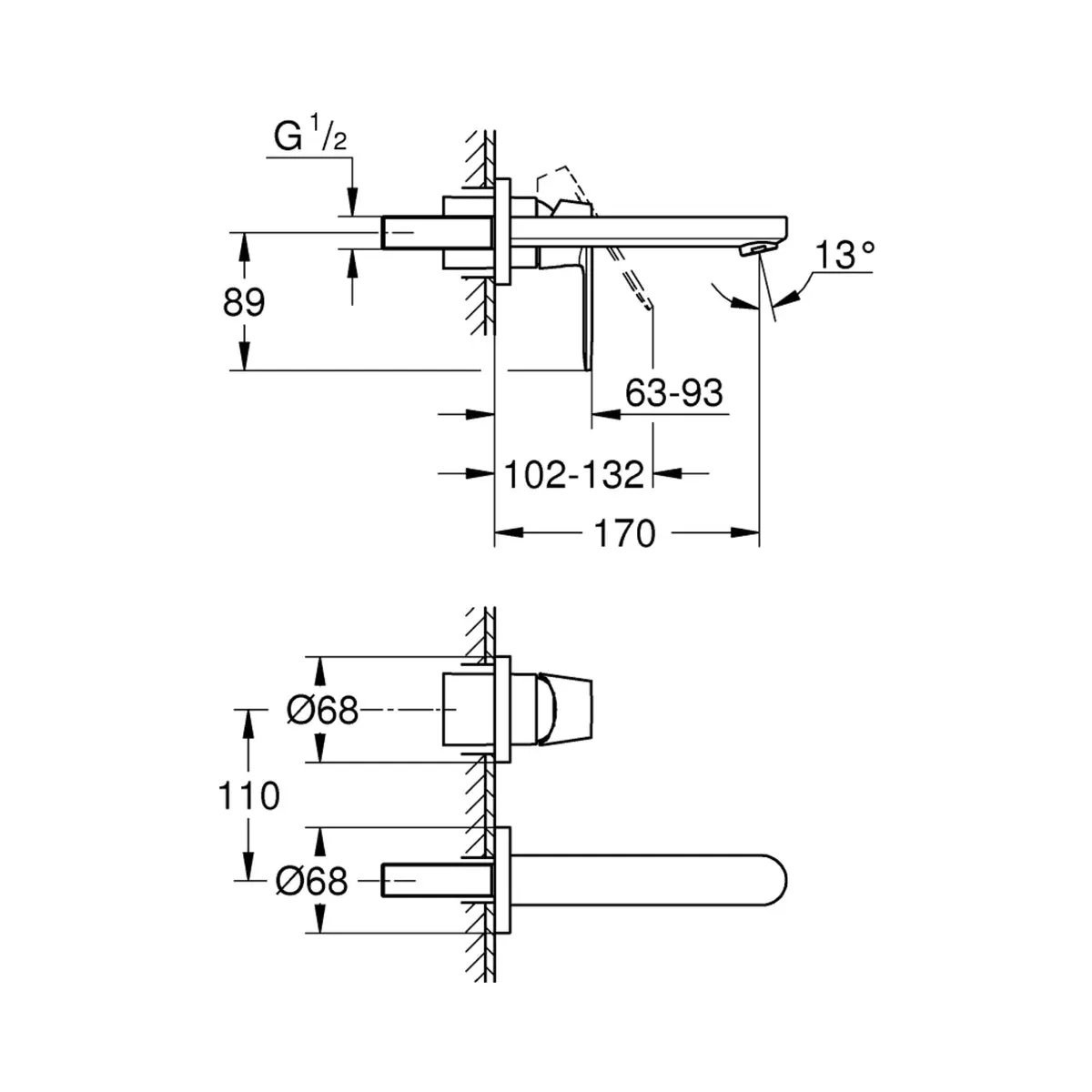 Grohe wall mounted basin mixer eurosmart cosmopolitan 19381ALC 19381ALC Brushed Hard Graphite - image 3