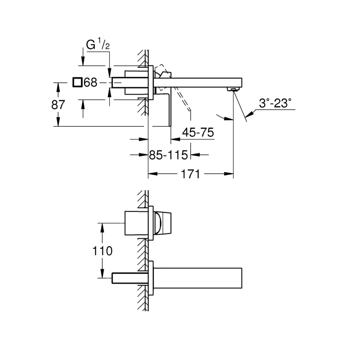 Grohe wall mounted basin mixer eurocube 19895ALC 19895ALC Brushed Hard Graphite - image 4