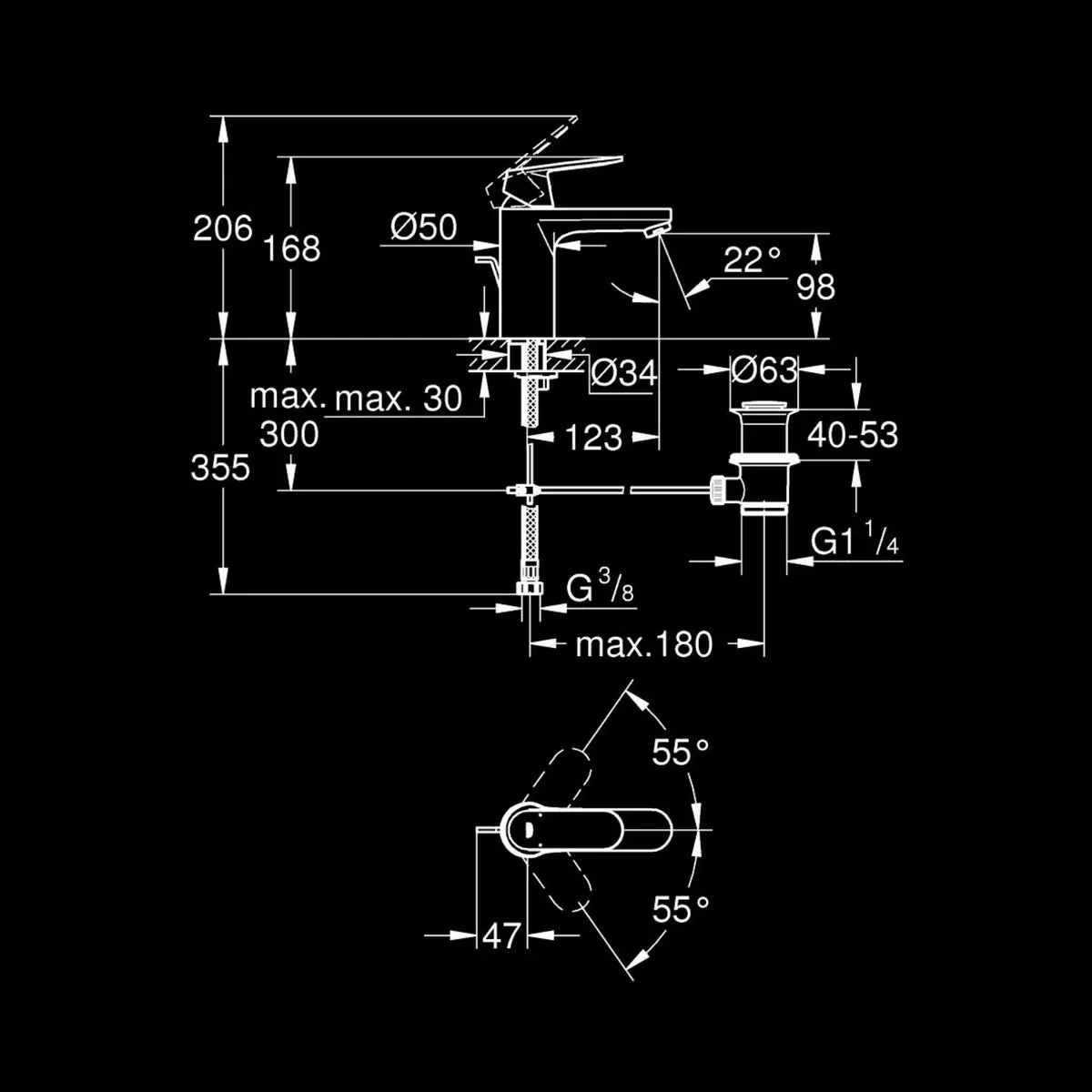 Grohe table mounted regular basin mixer eurosmart cosmopolitan 23325000 23325000 Chrome - image 3