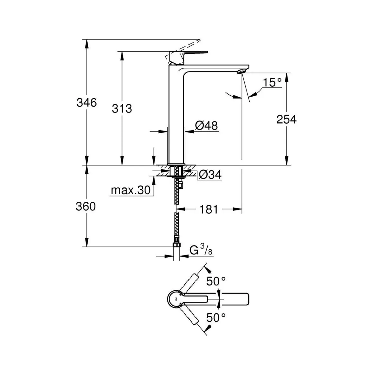 Grohe table mounted tall boy basin mixer lineare 23405AL1 23405AL1 Brushed Hard Graphite - image 4