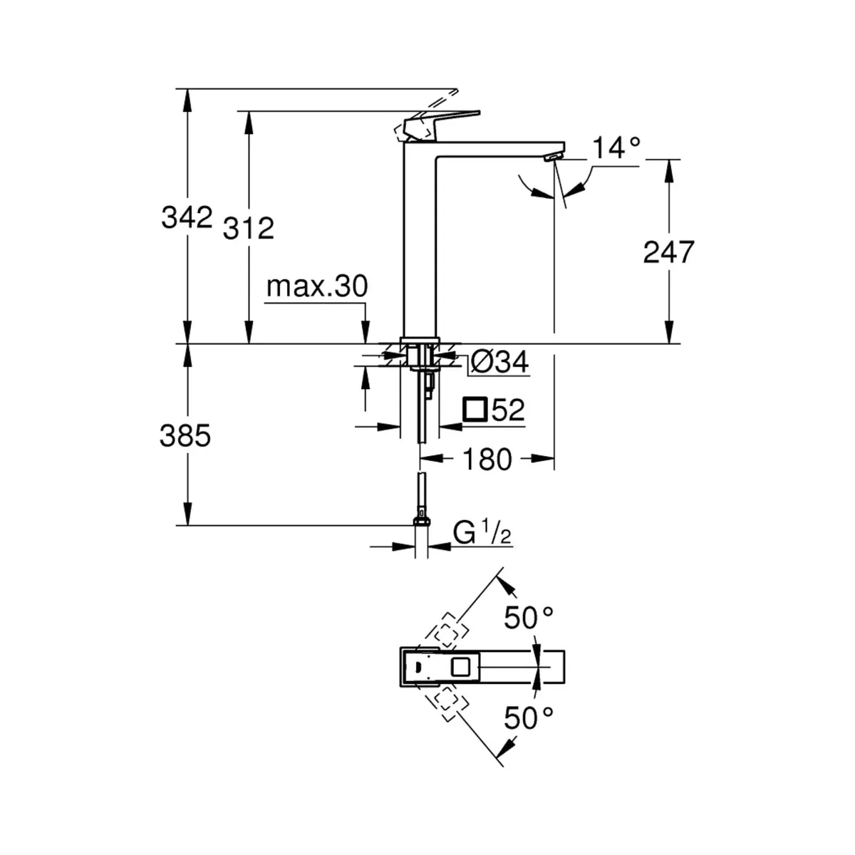 Grohe table mounted tall boy basin mixer eurocube 23406ALC 23406ALC Brushed Hard Graphite - image 4