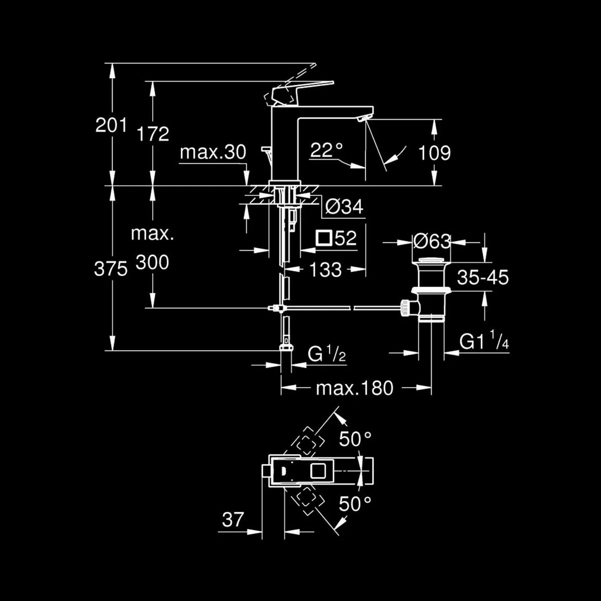 Grohe table mounted regular basin mixer eurocube 23445ALC 23445ALC Brushed Hard Graphite - image 4