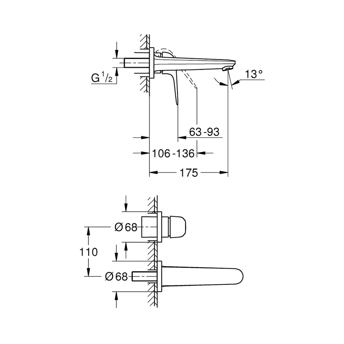 Grohe wall mounted basin mixer euroeco 24274001 24274001 Chrome - image 5