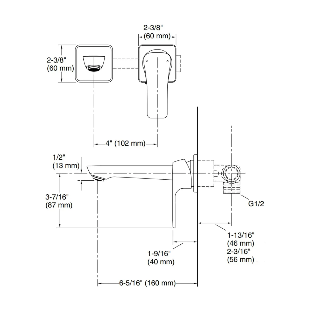 Kohler wall mounted basin mixer fore tri K-27481IN-4ND-CP 27481IN-4ND-CP Chrome - image 2