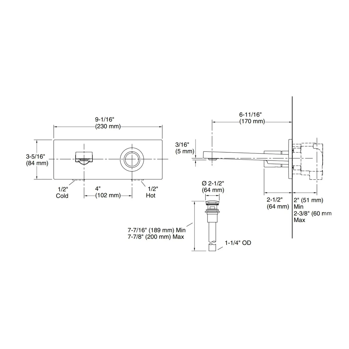 Kohler wall mounted basin mixer composed K-73061T-7-AF K-73061T-7-AF French Gold - image 2