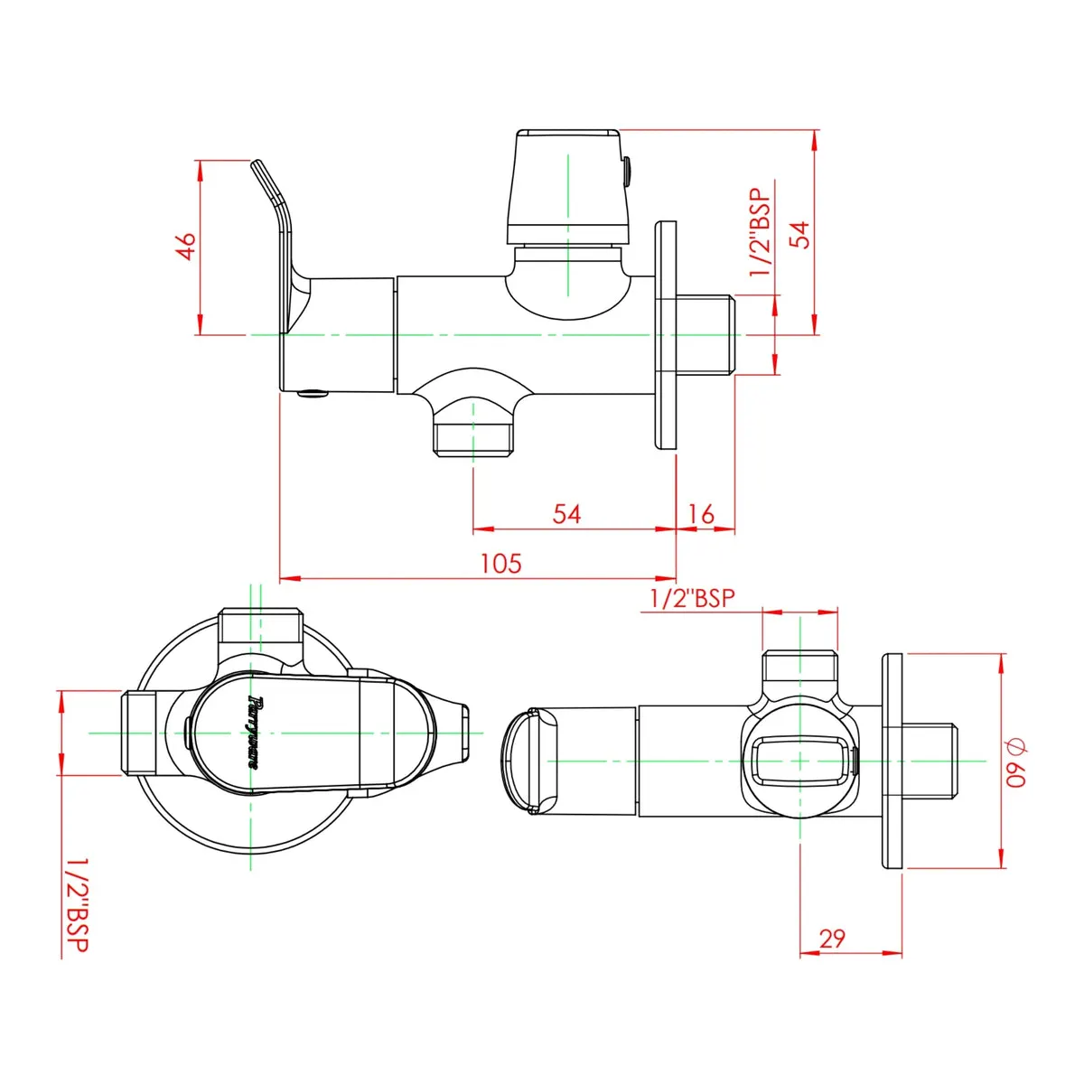 Parryware basin area 2 way angle valve alpha G271YA1 G271YA1 Chrome - image 2