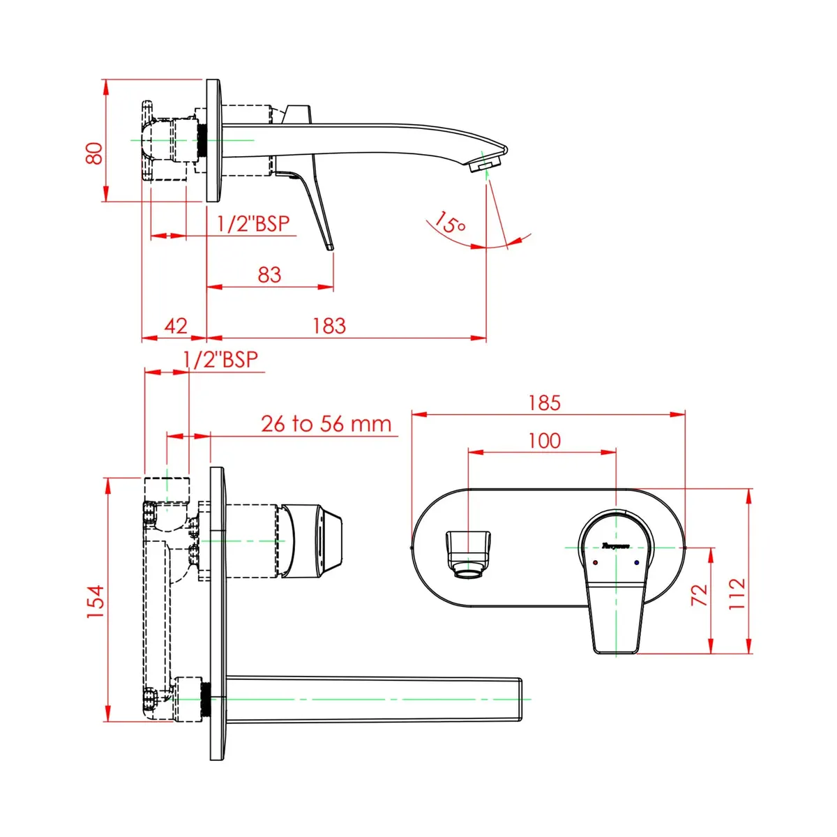 Parryware wall mounted basin mixer aqua G5776A1 G5776A1 Chrome - image 2