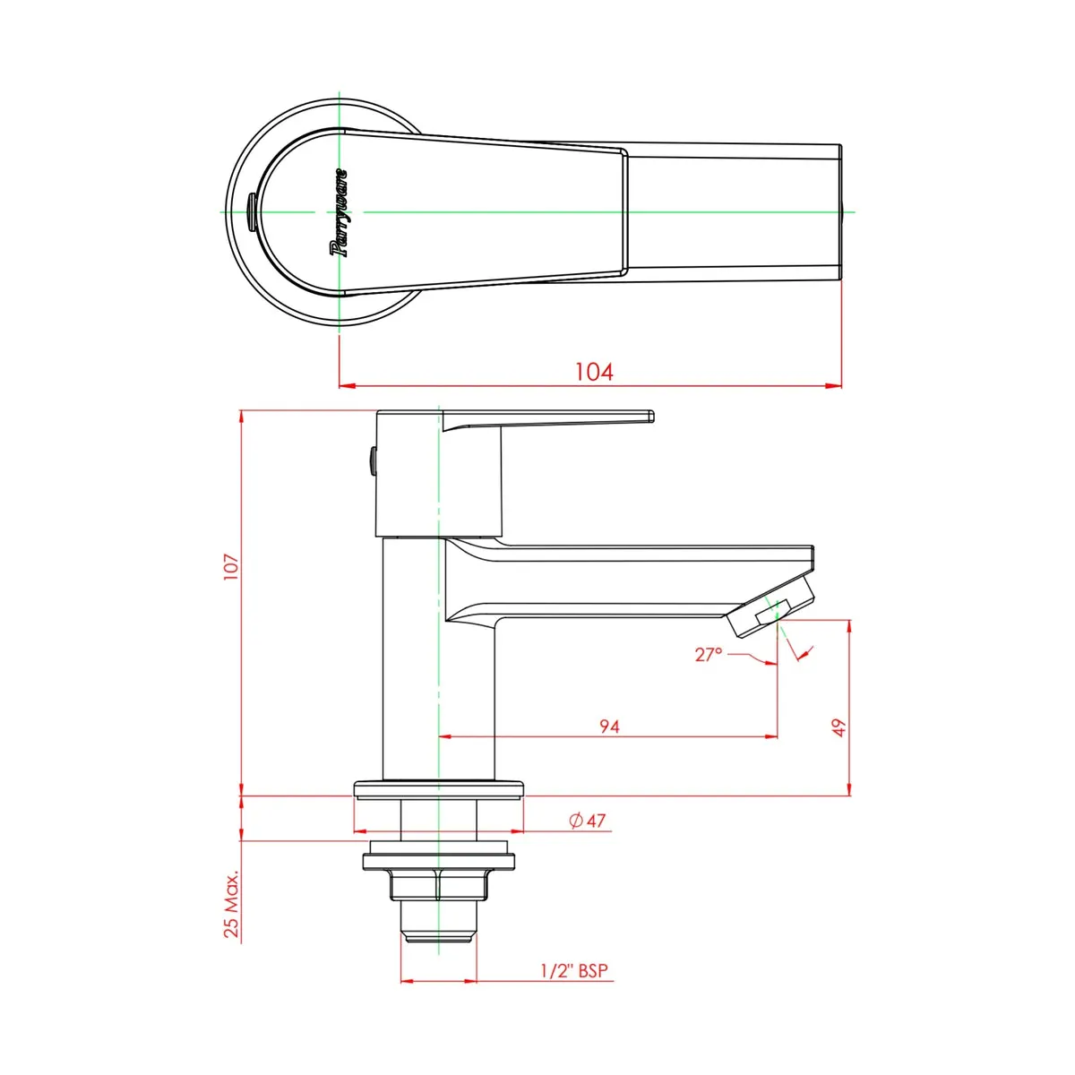 Parryware table mounted regular basin tap praseo G5801A5 G5801A5 Shiny Black - image 4