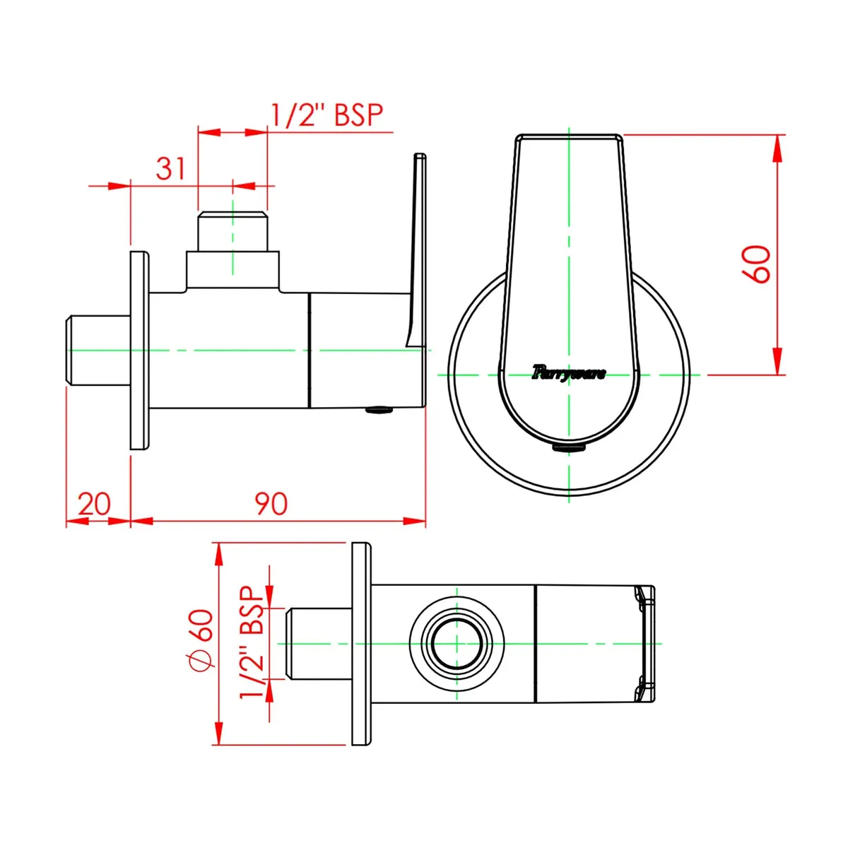 Parryware basin area angle valve G5807A5 G5807A5 Shiny Black - image 4