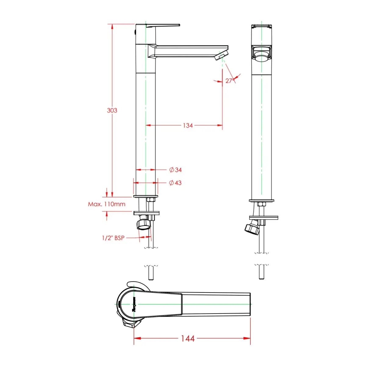 Parryware table mounted tall boy basin tap praseo G5864A1 G5864A1 Chrome - image 2