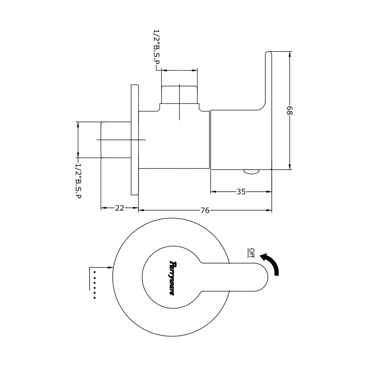 Parryware basin area angle valve claret T4607A1 T4607A1 Chrome - image 2