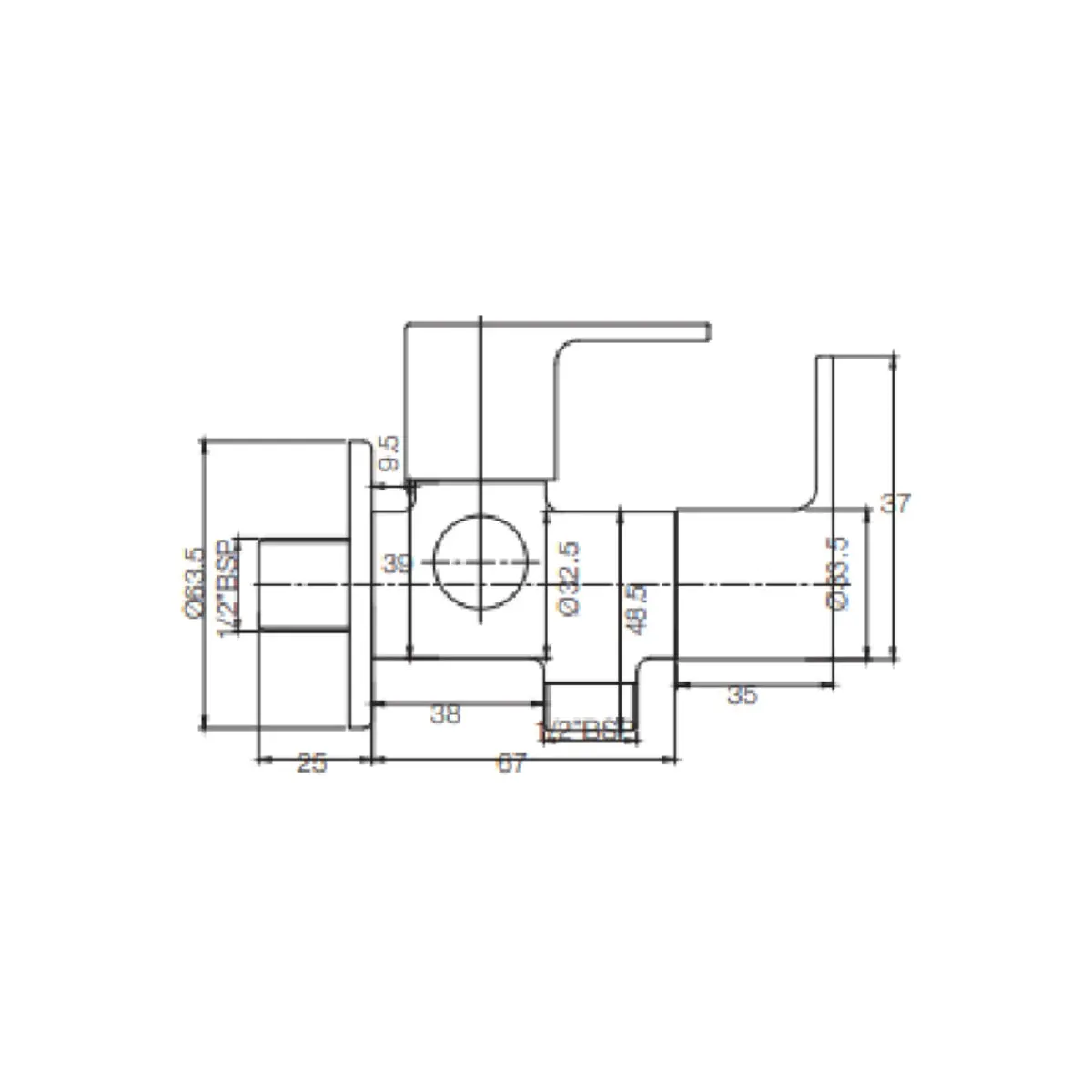 Parryware basin area 2 way angle valve claret T4643A1 T4643A1 Chrome - image 2