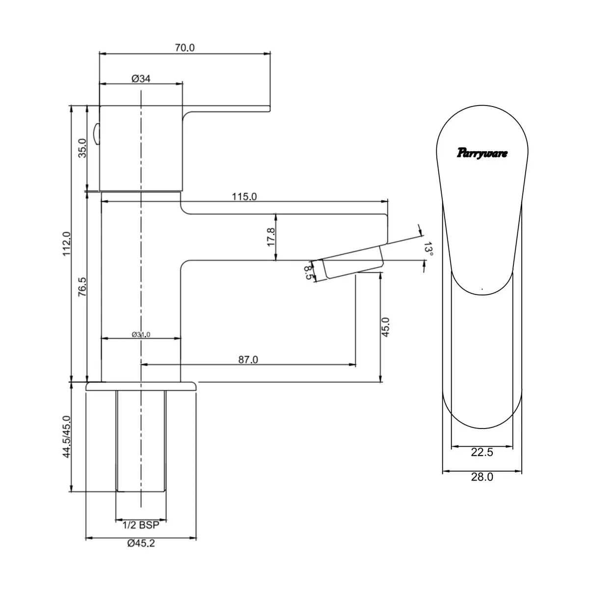 Parryware table mounted regular basin tap uno T5001A1 T5001A1 Chrome - image 2