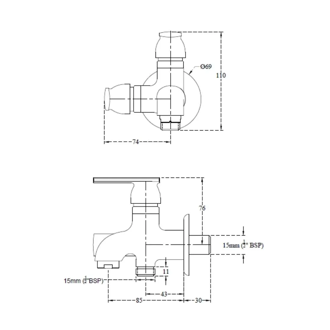 Cera wc area 2 way bib tap titanium F1003161 F1003161 Chrome - image 4