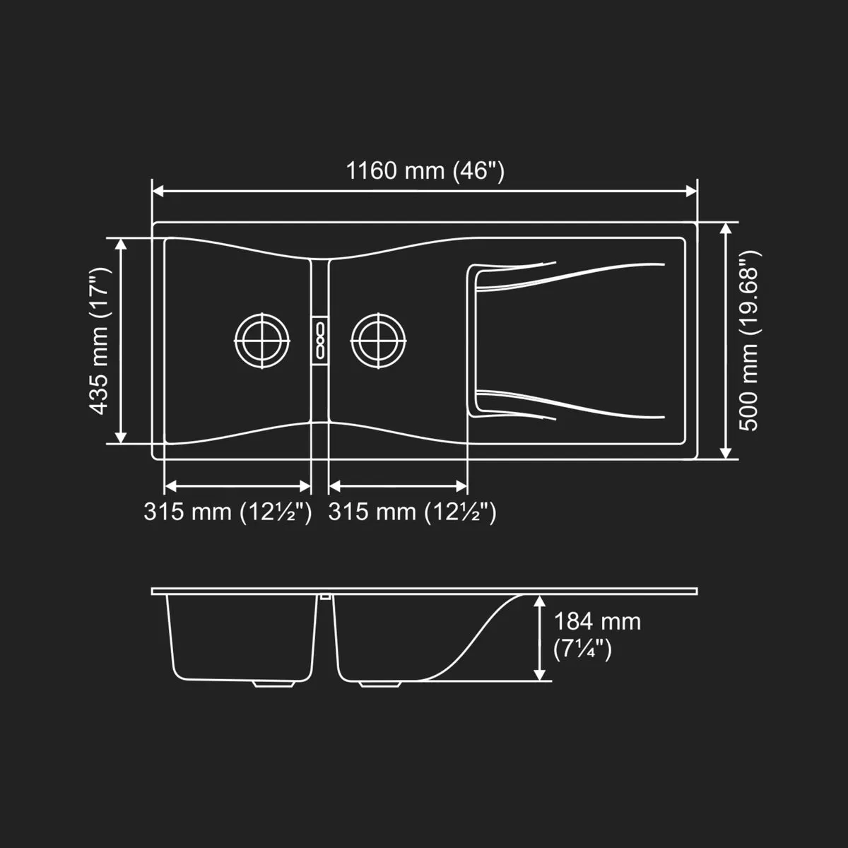Nirali quartz sink quartz premium range elara wb 2 ( 46 x 19.5 inches ) K-KS-CK-NIR-S-00119 Magma Bronze - image 3