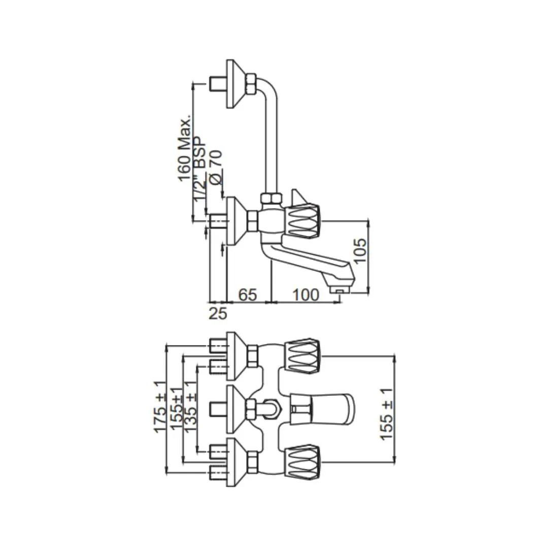 Jaquar 2 way wall mixer Continental normal flow CON-CHR-273KNUPR Chrome - image 2