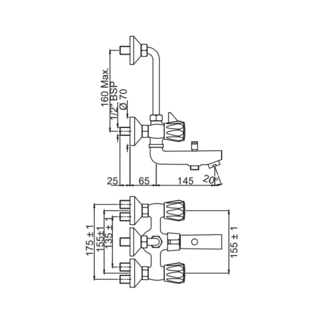 Jaquar 3 way wall mixer Continental normal flow CON-CHR-281KN Chrome - image 2