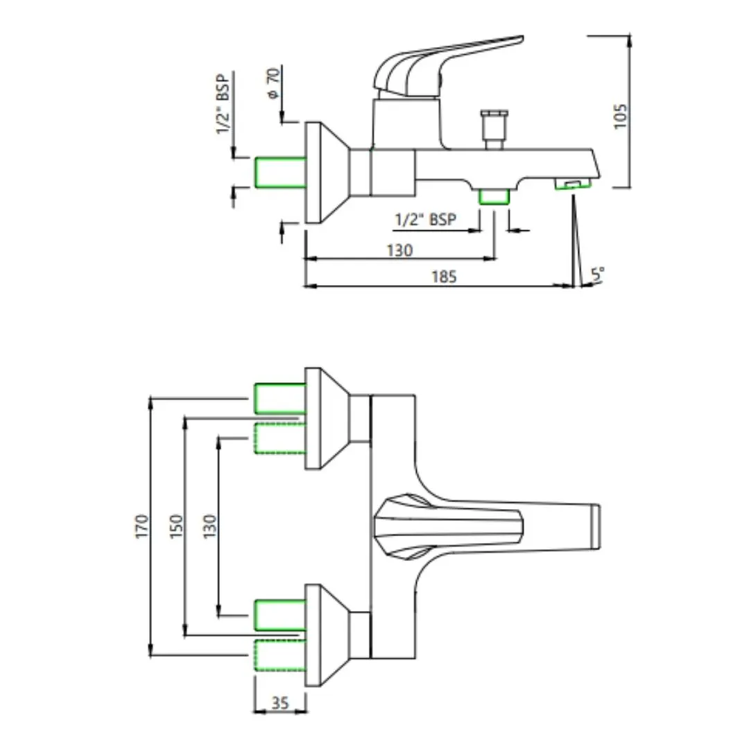 Jaquar 2 way wall mixer Continental Prime normal flow COP-CHR-119PM Chrome - image 2