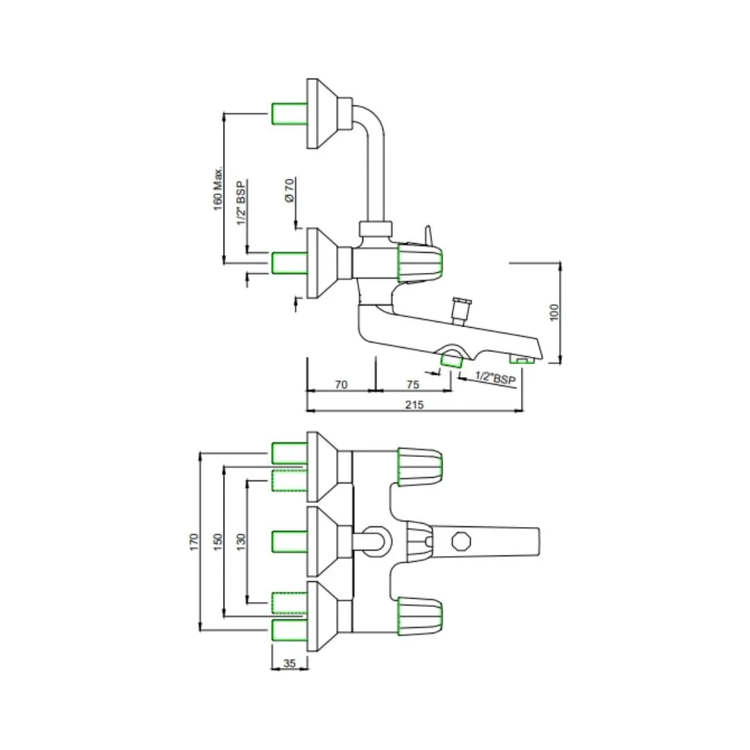 Jaquar 3 way wall mixer Continental Prime normal flow COP-CHR-281NPM Chrome - image 2