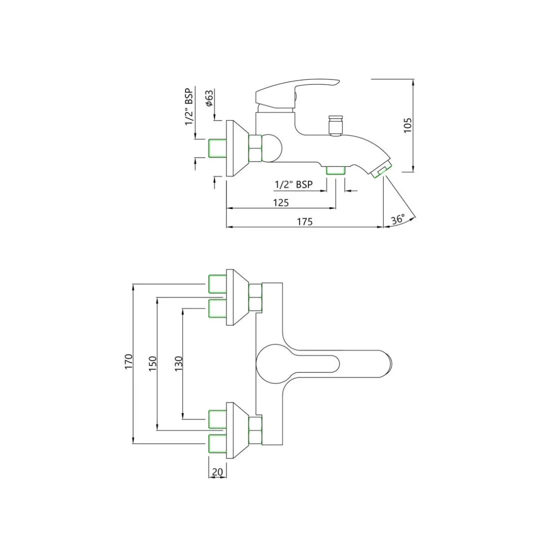Essco 2 way wall mixer Cosmo COS-CHR-103119 Chrome - image 2
