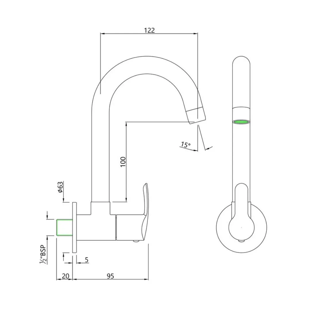 Essco wall mounted regular kitchen sink tap Cosmo COS-103347N with swinging spout in chrome finish COS-103347N Standard - image 2