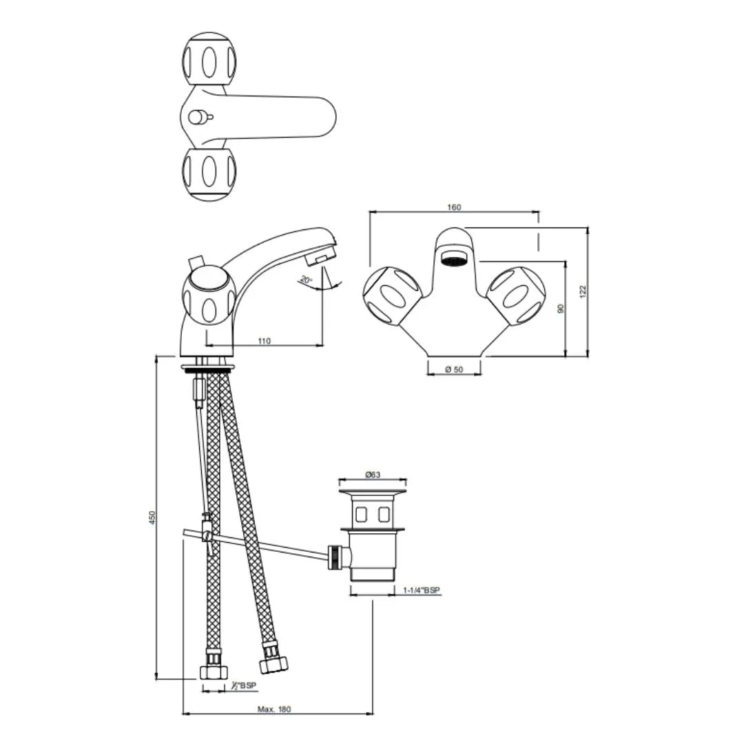 Jaquar table mounted regular basin mixer Clarion CQT-CHR-23169B Chrome - image 2