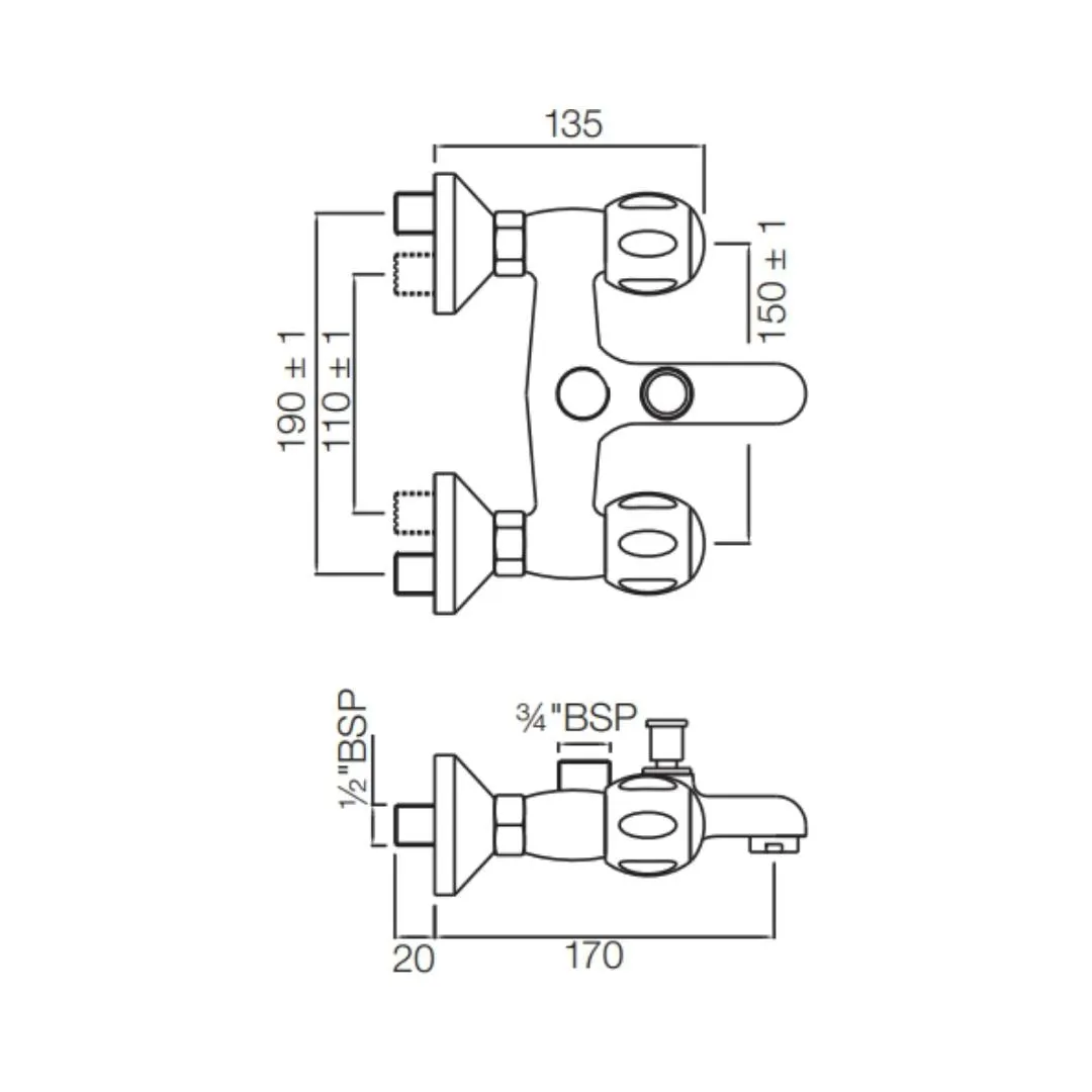 Jaquar 2 way wall mixer Clarion normal flow CQT-CHR-23217UPR Chrome - image 2