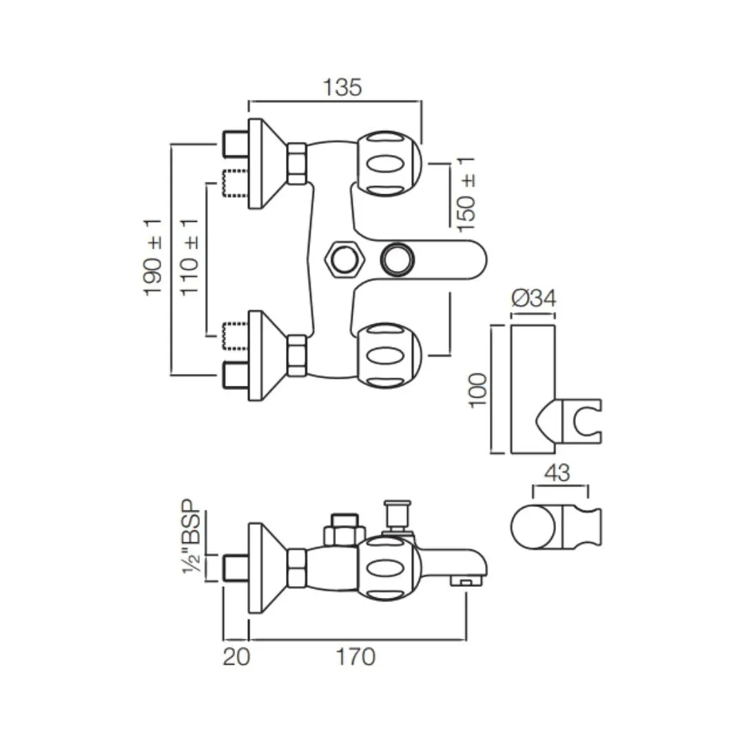 Jaquar 2 way wall mixer Clarion normal flow CQT-CHR-23267 Chrome - image 2