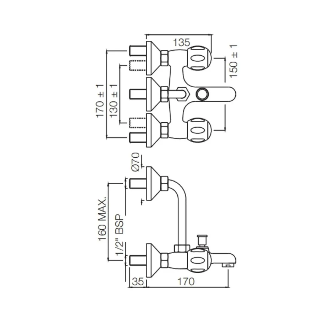 Jaquar 2 way wall mixer Clarion normal flow CQT-CHR-23273UPR Chrome - image 2