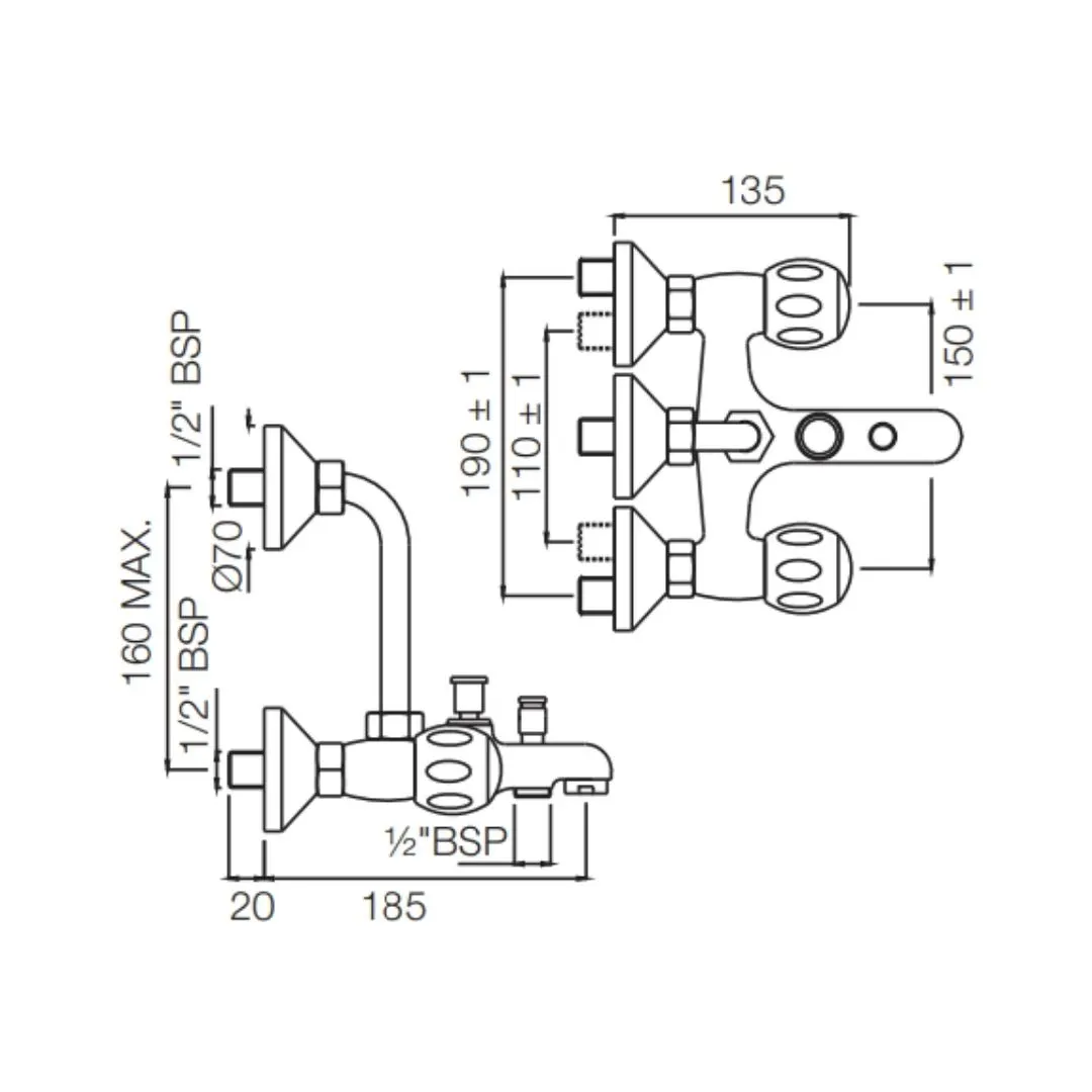 Jaquar 3 way wall mixer Clarion normal flow CQT-CHR-23281UPR Chrome - image 2