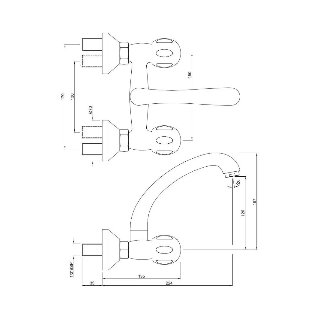 Jaquar wall mounted regular kitchen sink mixer Clarion CQT-23309 with swinging spout in chrome finish CQT-23309 Standard - image 2