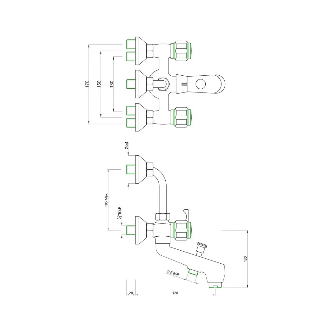 Essco 3 way wall mixer Delux DLX-CHR-519KN Chrome - image 2