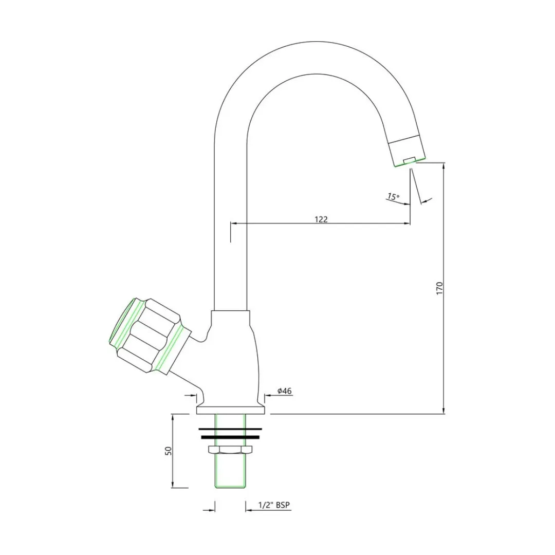 Essco table mounted regular kitchen sink tap Delux DLX-523S with swinging spout in chrome finish DLX-523S Standard - image 2