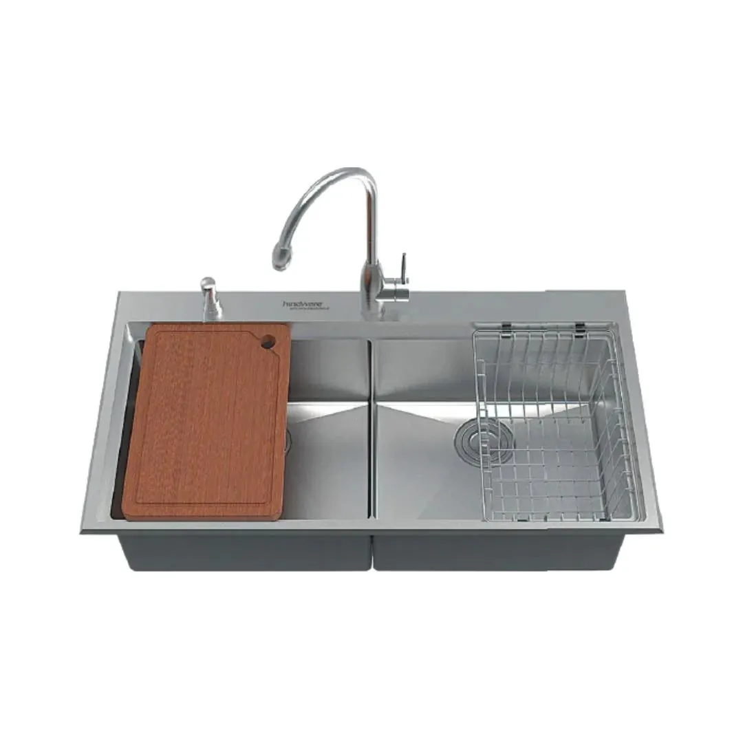 Hindware stainless steel Sink Designer series doubel bowl ricardo plus ( 37 x 20 inches ) HINDWARE-STAINLESS-STEEL-SINK-DESIGNER-SERIES-DOUBEL-BOWL-RICARDO-PLUS-37-X-20-INCHES-SATIN Satin - image 1