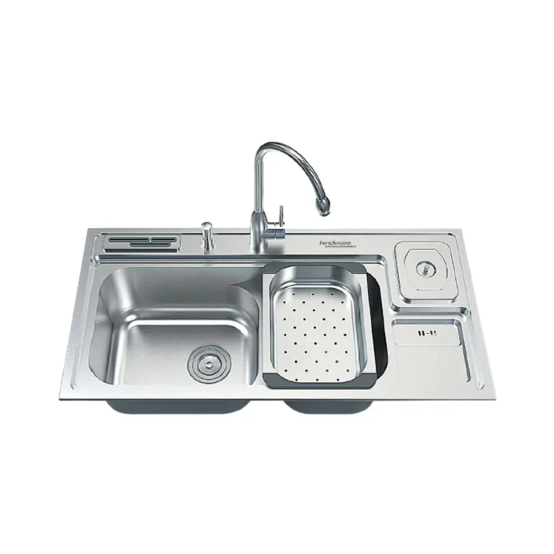 Hindware stainless steel Sink Designer series double bowl everado plus ( 38.5 x 20 inches ) HINDWARE-STAINLESS-STEEL-SINK-DESIGNER-SERIES-DOUBLE-BOWL-EVERADO-PLUS-38-5-X-20-INCHES-SATIN Satin - image 1