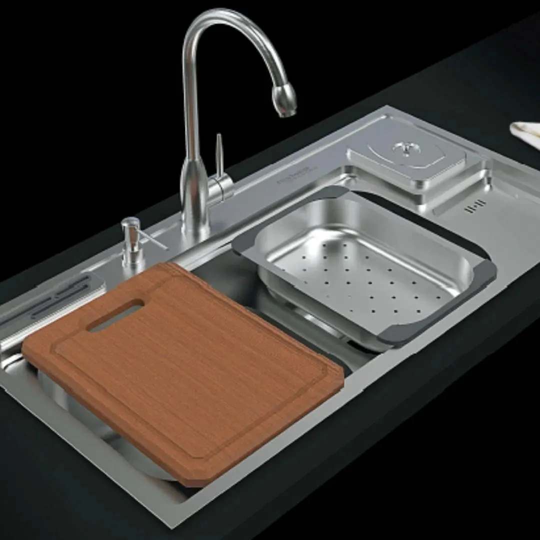 Hindware stainless steel Sink Designer series double bowl everado plus ( 38.5 x 20 inches ) HINDWARE-STAINLESS-STEEL-SINK-DESIGNER-SERIES-DOUBLE-BOWL-EVERADO-PLUS-38-5-X-20-INCHES-SATIN Satin - image 4