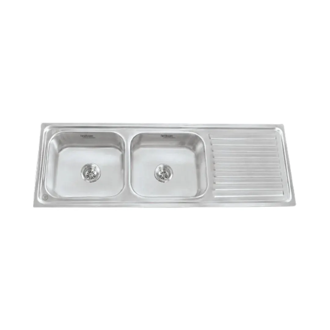 Hindware stainless steel Sink Pressed series double bowl with drainer enrico 45 x 20 x 8 ( 45 x 20 inches ) HINDWARE-STAINLESS-STEEL-SINK-PRESSED-SERIES-DOUBLE-BOWL-WITH-DRAINER-ENRICO-45-X-20-X-8-45-X-20-INCHES-GLOSSY Glossy - image 1
