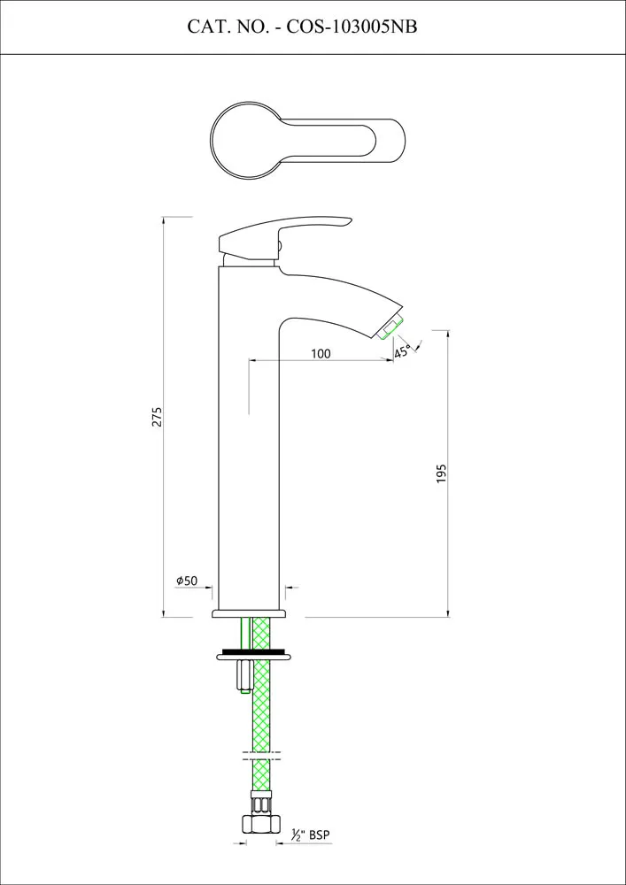 Essco Cosmo Basin Mixer, Tall Boy, Table Mounted COS-CHR-103005NB Chrome - image 2